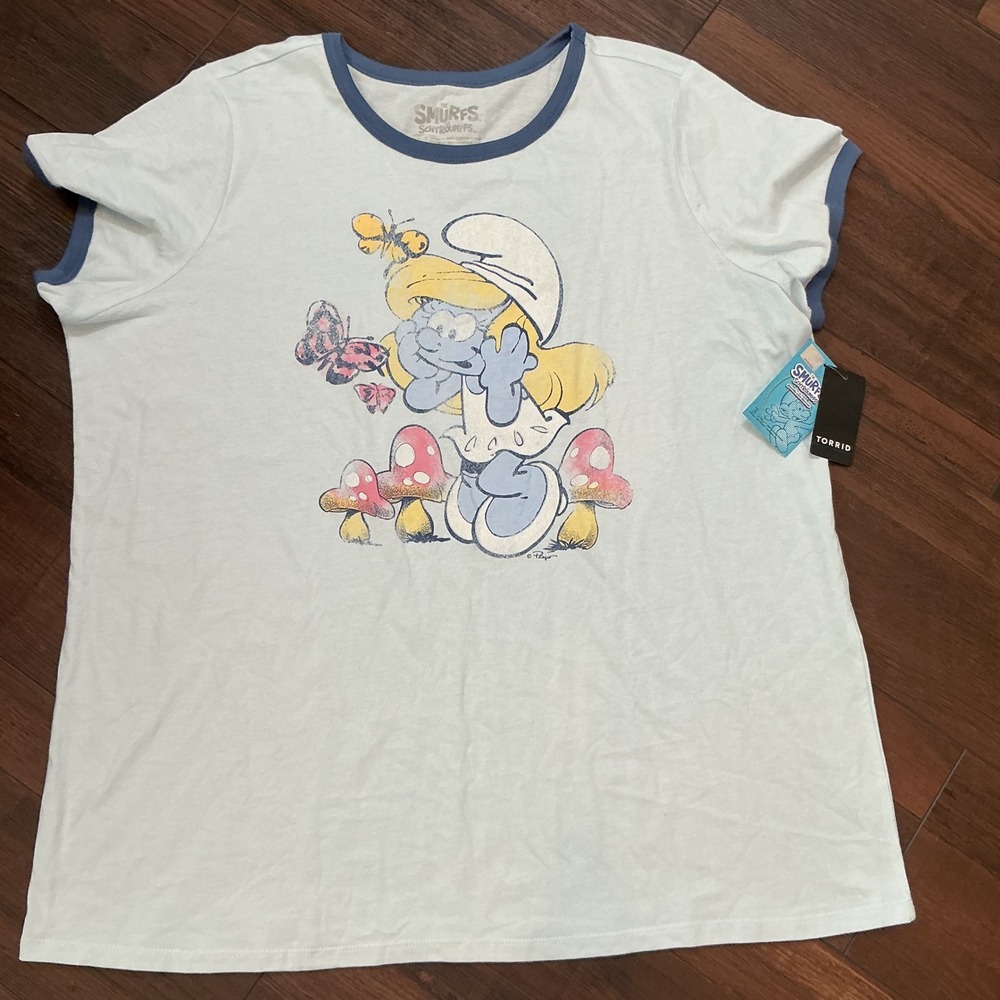 Torrid The Smurfs Smurfette Graphic Ringer Tee Blue Classic Fit 2 2X 18-20 New